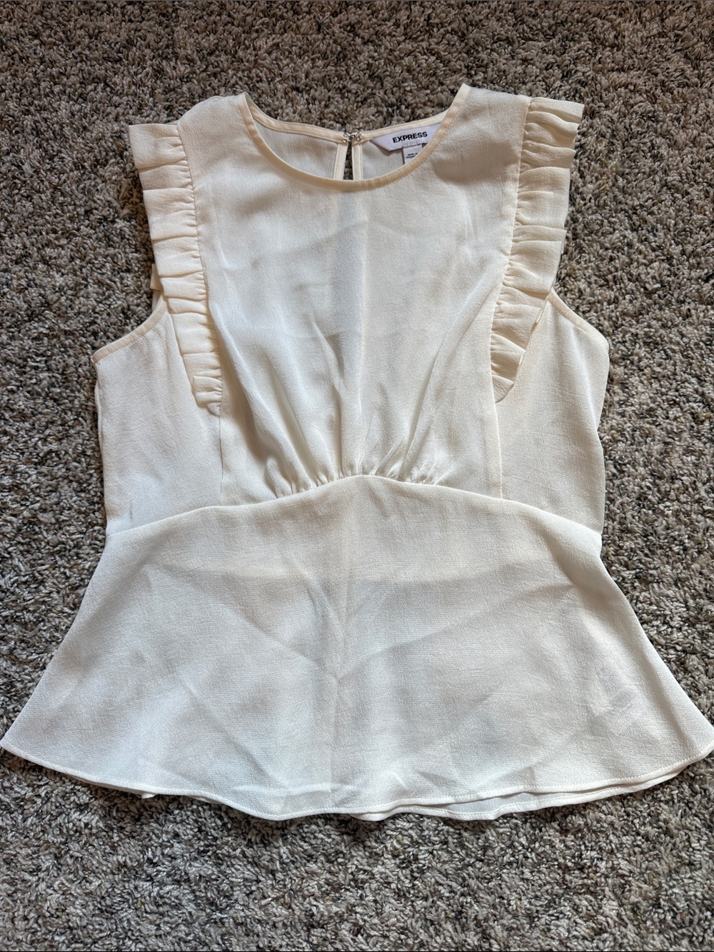 Express Women's Cream Ruffle Sleeve Peplum Top extra small